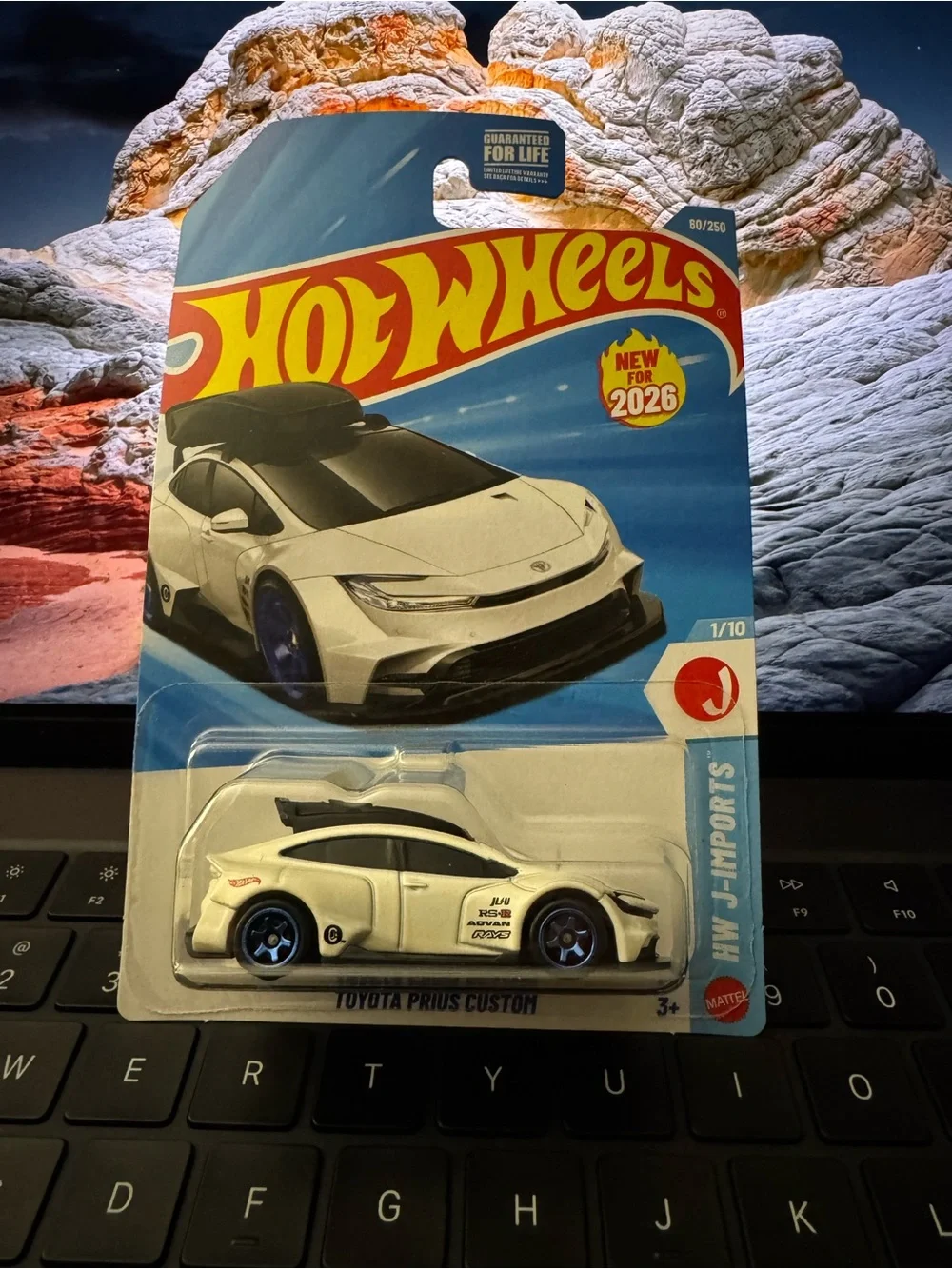 Hot Wheels Toyota Prius Custom Toy Car - White with Blue Wheels